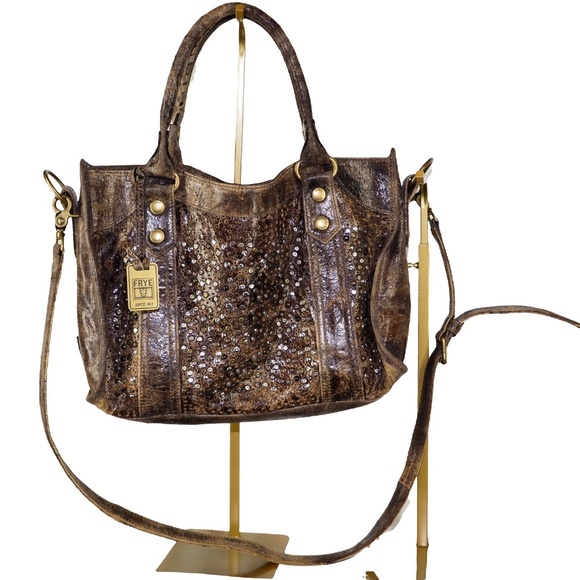 FRYE Deborah Studded Handbag Satchel – Brown Distressed Italian Leather - Picture 5 of 8